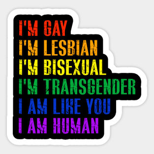 I am Human LGBT Rainbow Flag Gay Pride Month Sticker